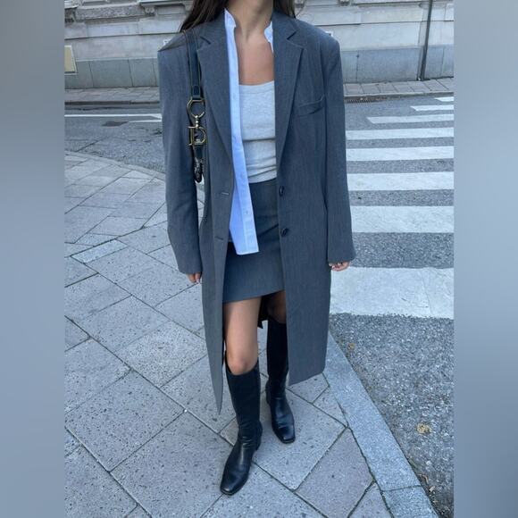 New Djerf Avenue Forever Coat in Grey Oversized XXS Small Long Timeless - Picture 1 of 8